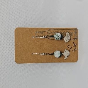 Handmade by me sterling silver fish hook vintage bird green earrings